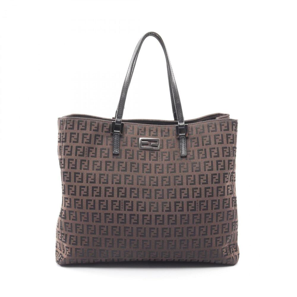 Fendi Zucchino Tote Bag Handbag Canvas Leather Women's Gray/Black 8BH133